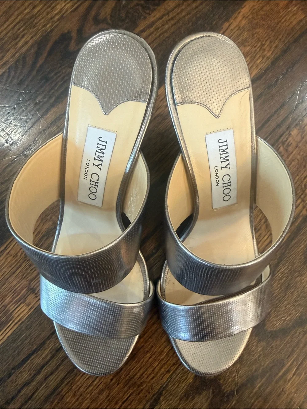 Jimmy Choo Silver Metallic Slide Sandals